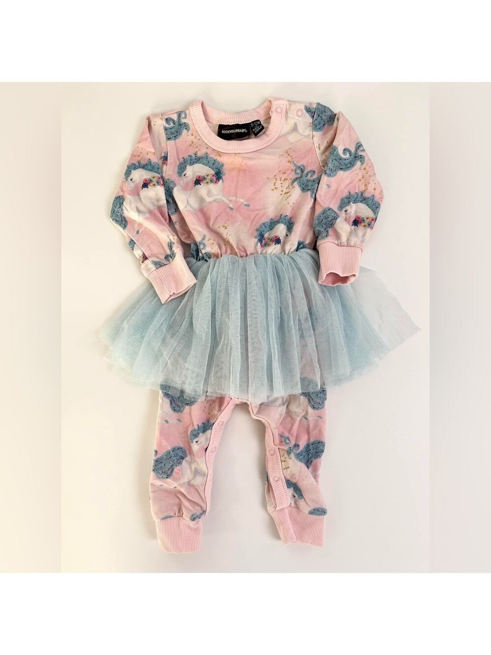 🩵4/$20‎ Rock Your Baby 6-12m Baby Romper With Tutu | Baby Clothing With Horses